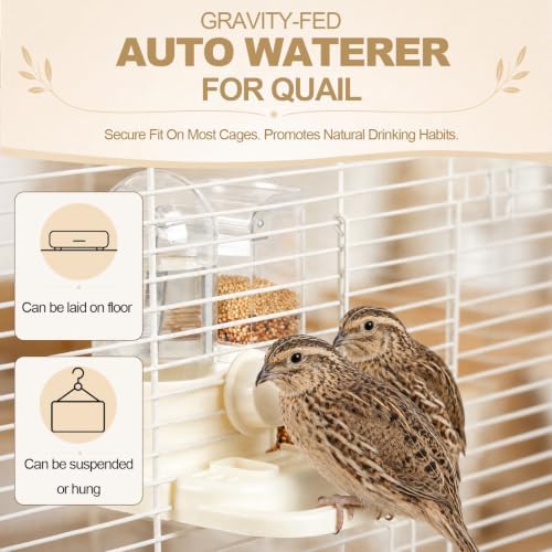 2-in-1 Quail Feeder and Waterer for Cage, Gravity Auto Bird Water Feeder