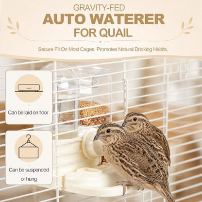 2-in-1 Quail Feeder and Waterer for Cage, Gravity Auto Bird Water Feeder