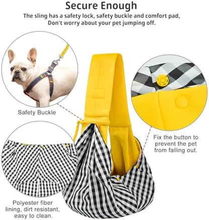 CUBY Dog and Cat Sling Carrier - Hands Free Reversible Small Pet Sling Carrier Bag - Soft Pouch and Tote Design - Suitable for Puppy, Small Dogs Cats Outdoor Travel(Yellow)