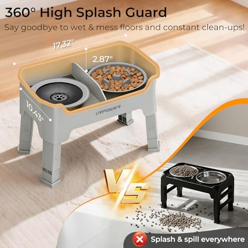 URPOWER Mess Proof Elevated Dog Bowls 4 Height Adjustable Raised Stand