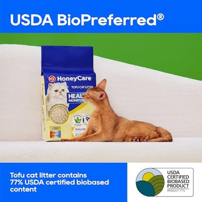 HoneyCare Health Monitoring Tofu Cat Litter | Natural Plant-Based Formula | Not Sticking to Litter Box | 99% Dust-Free & Low Tracking | Flushable Cat Litter |Urine Occult Blood Test| 24-lbs