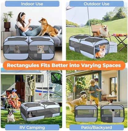 2-in-1 Pop Up Cat Playpen, Detachable into 2 Separate Pens with Additional Doors, Assembly-Free Portable Dog Crates Pet Pen Tent Kennel Kitten Puppy Enclosure Cage Indoor Outdoor Foldable Condo(M)