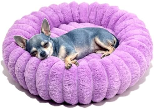 Tiny Donut Pet Bed, 16 Inch Round Calming Bed for Puppies & Kittens, Soft Cozy for Indoor Cats & Extra Small Dogs, Anti-Slip Bottom, Washable, Purple