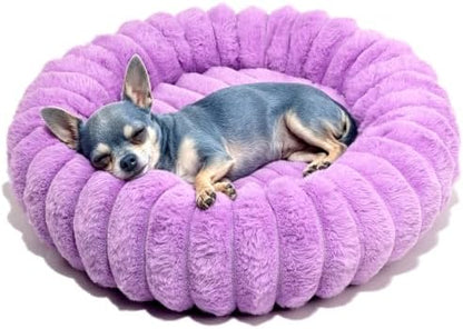 Tiny Donut Pet Bed, 16 Inch Round Calming Bed for Puppies & Kittens, Soft Cozy for Indoor Cats & Extra Small Dogs, Anti-Slip Bottom, Washable, Purple