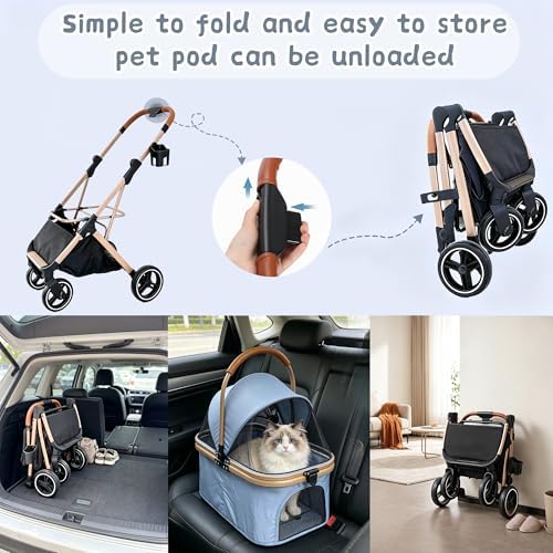 Chihuahua 3-in-1 Foldable Pet Stroller 4-Wheel for Small Dogs, Cerulean