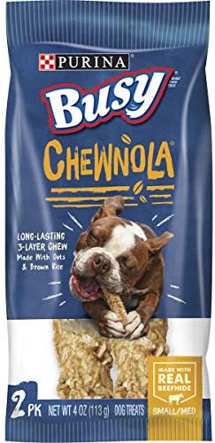 Purina Busy Rawhide Small/Medium Breed Dog Bones, Chewnola with Oats & Brown Rice - (Pack of 12) 2 ct. Pouches
