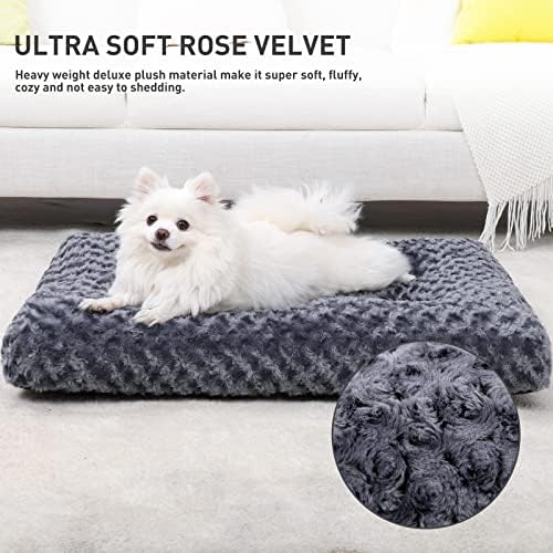 KSIIA Washable Dog Bed Small Dog Crate Bed Plush Pet Mat 23"x18" Dark Gray
