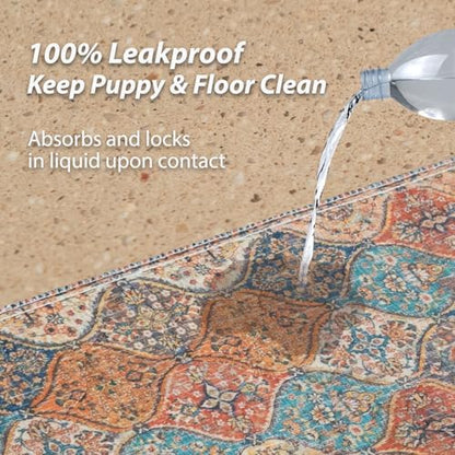 nunubaby Washable Pee Pads for Dogs, Stylish, Non-Slip and Leak-Proof Pee Pads. Reusable Potty Pads for Dogs for Crates and Floors.(Beige/Multi, 24" x36" )