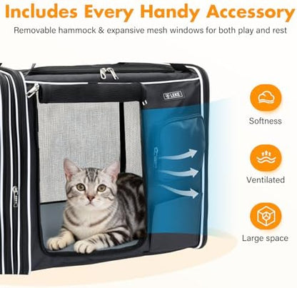 Lekereise Large Cat Carrier Soft Sided, 28" x 13" x 13", Large cat Travel Carrier for 2 Cats with Zipper Locks for Moving Across The Country(No Hammock), Foldable for Storage, Black