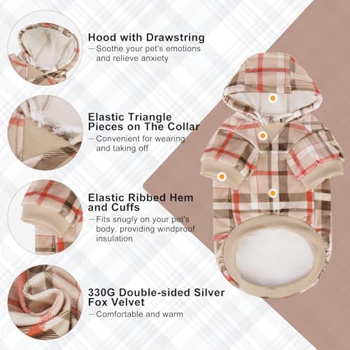 BEAUTYZOO Dog Hoodie Sweaters for Small Medium Large Size Dogs Girls Boys- Premium Quality, Ultra Soft, Superior Comfort Fit, Fleece Lined Hooded Sweatshirt- Cold Weather Pet Clothes Winter Coat,Plaid