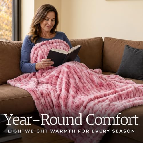 Lavish Home Oversized Ruched Faux Fur Blanket, Pink, 60” x 80”