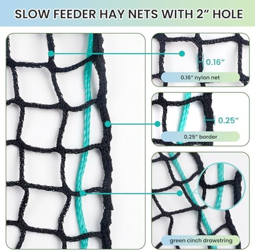 6x6 FT Round Bale Hay Net, 2-Inch Slow Feed for Horses and Goats