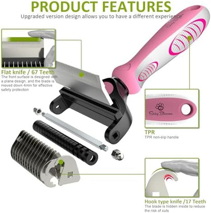 Spring Blossoms-2 in 1 Professional Grooming Rake for Cats & Dogs-Dematting Comb for Easy Mats & Tangles Removing,Pet Brush Safe No More Nasty Shedding and Flying Hair (Purple)