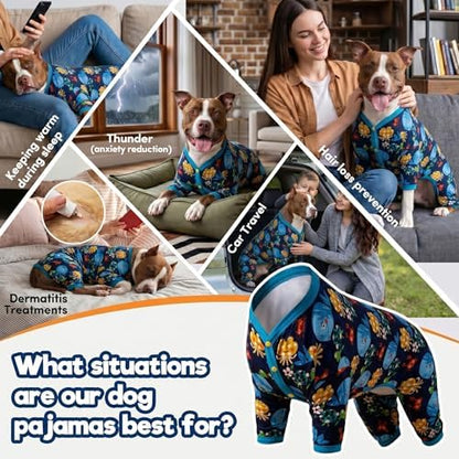LovinPet Large Dog Pajamas, Pullover Dog Shirt, Marine Life Print, 3XL