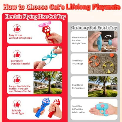 BABORUI Cat Toy Disc Launcher, Rechargeable Interactive Cat Fetch Toy Launcher with 8 Flying Discs, Flying Enrichment Toys for Indoor Bored Kittens & Adult Cats (Red)