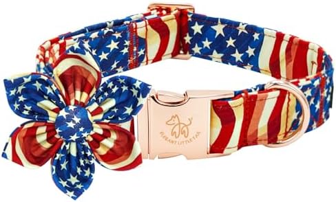 Elegant little tail Independence Dog Collar, Patriotic Pet Collar with Flower American 4th of July Holiday Cotton Soft Boy Girl Adjustable Dog Collars for X-Large Dogs