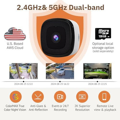 Girafit 2K Window Camera,2.4GHz & 5GHz WiFi Indoor Cameras for Home Security with ChroMax Al Color Night Vision,Person & Motion Detection,Easy & Quick Install(4 Pack)