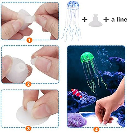 Lpraer 6 Pack Glow Jellyfish Floating Fish Tank Decorations Glowing Effect Silicone Simulation Jellyfish Ornament Aquarium Decorations (6 Colors)