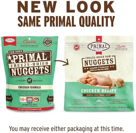 Primal Freeze Dried Raw Dog Food Nuggets, Chicken, 14 oz (2 Pack)