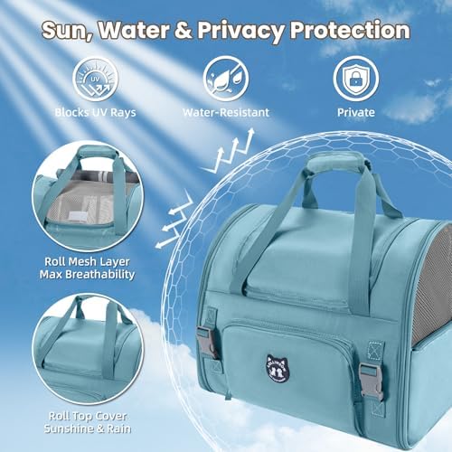 Lollimeow Expandable Cat Carrier Backpack for Large Cats - Airline Approved Pet Carrier Backpack for Small Dogs, Hiking & Travel, Waterproof with Breathable Mesh, 22lbs Capacity (Polar Blue, Large)