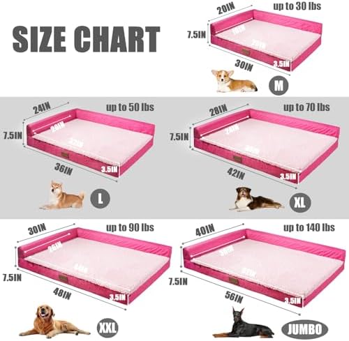 Patas Lague Orthopedic Large Dog Bed Washable Pet Sofa Bed 48''X30''Pink