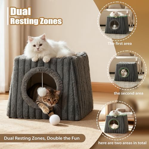 Dogpals Cat Cave Bed 15.74"x15.74"x13.38" Large with Balls(Deep Grey)