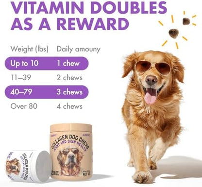 Collagen Dog Chews for Joint & Skin Health 120 Soft Chews All Breeds Mobility, Cartilage Repair & Pain Relief Hip & Joint Skin Coat Anti-inflammatory Support Eggshell Membrane Senior & Adult Dogs
