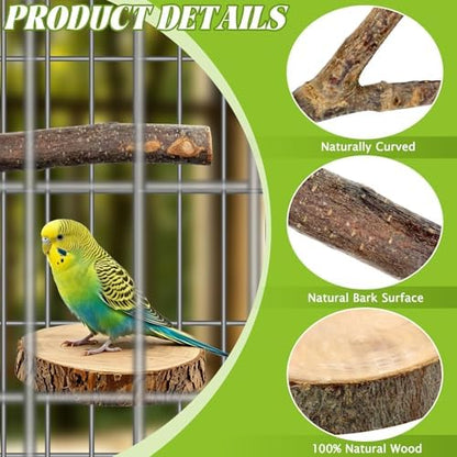8-Piece Natural Wood Bird Perches for Budgie and Parakeet Cages
