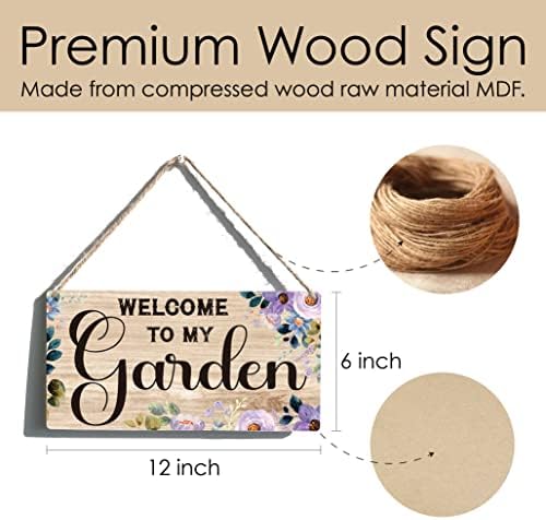 Welcome to My Garden Sign Gift Farmhouse Garden Wooden Hanging Sign Plaque Retro Wall Art Decor for Home Decoration 12 x 6 Inches