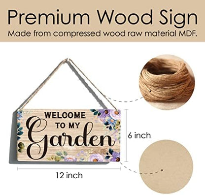 Welcome to My Garden Sign Gift Farmhouse Garden Wooden Hanging Sign Plaque Retro Wall Art Decor for Home Decoration 12 x 6 Inches