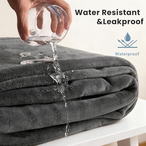 gogobunny Waterproof Blanket for Bed, Reversible Soft Flannel Throw, 60x80