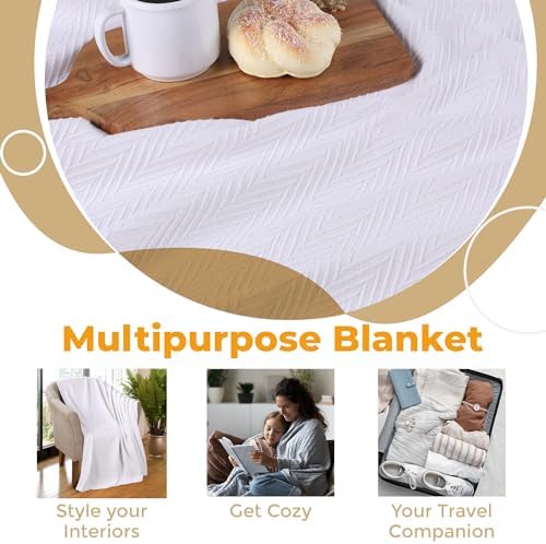 Superior Metro All-Season Cotton Blanket, Woven Blanket for Couch, Bed, Bedding, Farmhouse, Home Essentials, Cute and Cozy Bohemian Blankets, Herringbone Weave, King, White