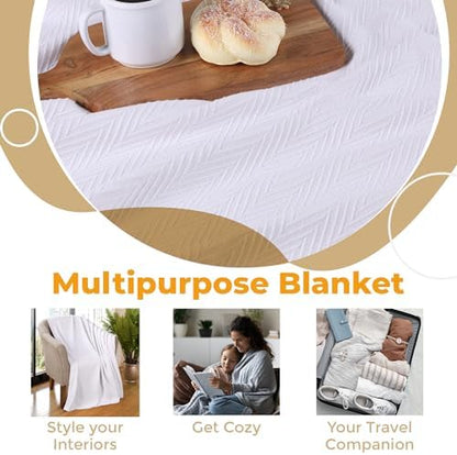 Superior Metro All-Season Cotton Blanket, Woven Blanket for Couch, Bed, Bedding, Farmhouse, Home Essentials, Cute and Cozy Bohemian Blankets, Herringbone Weave, King, White