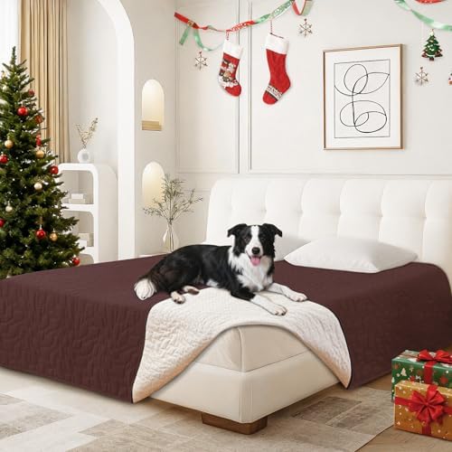 Waterproof Dog Blanket, Non-Slip Soft Pet Bed Cover, Couch Cover for Dogs Washable, Protects Sofa, Furniture, Crate, Car, Tear Resistant Leakproof Pet Blanket (82x82 Inch, Coffee)