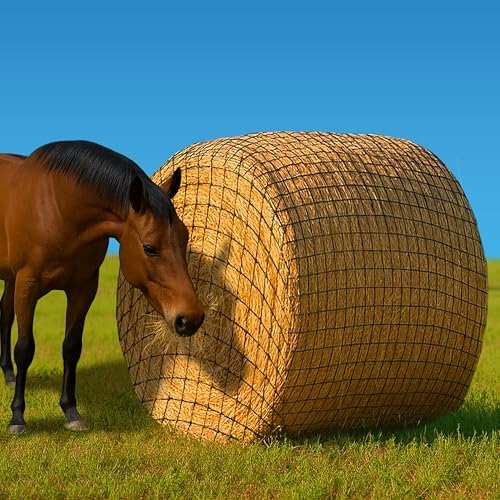 6x6 Ft Round Bale Hay Net for Horses – Knotless Slow Feeder Net with 2” Holes – Fits Up to 6x6 Round Bales or Square Bales – Helps Reduce Hay Waste – Large, Durable Hay Feeder, Year-Round Use