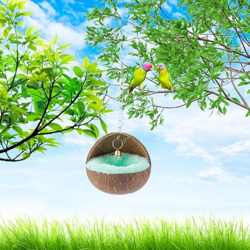 2 Pack Natural Coconut Shell Bird Nest with Pads for Small Parrots