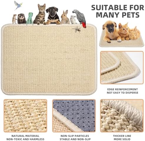 2 Pieces Rabbit Scratcher Mat Natural Sisal Cat Bunny Rabbit Scratching Pad