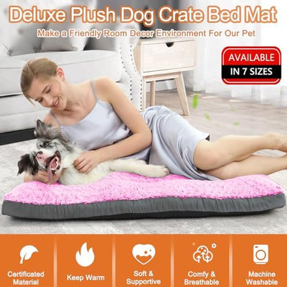POCBLUE Dog Bed Medium Sized Dog, Washable Plush Pet Bed for Crate, Anti-Slip Pet Mat for Cages, Comfy Crate Pad for Outdoor/Indoor/Car Use, Soft Kennel Pad for Dogs Up to 40 lbs, 29"x19", Pink