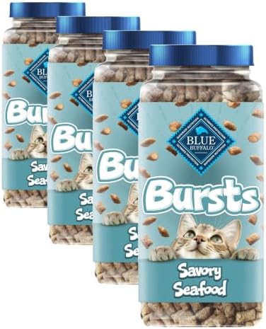Blue Buffalo Bursts Crunchy & Creamy Cat Treats, Great for Training, Savory Seafood, 12-oz Tub (Pack of 4)