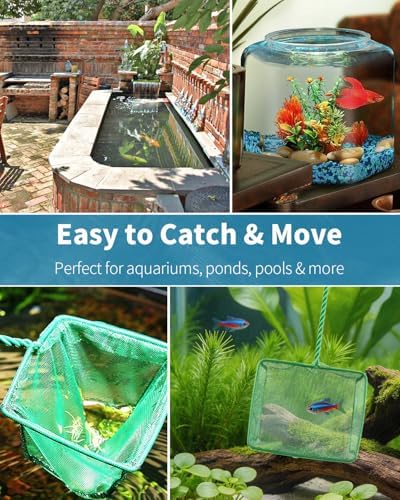 Pawfly Aquarium Fish Net with Braided Metal Handle Square Net with Soft Fine Mesh Sludge Food Residue Wastes Skimming Cleaning Net for Fish Tanks Small Koi Ponds and Pools