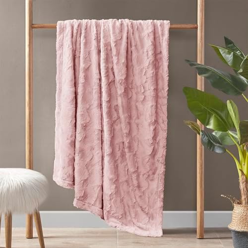 Madison Park Zuri Faux Fur Reversible Throw Blanket, 50 x 60 in, Blush