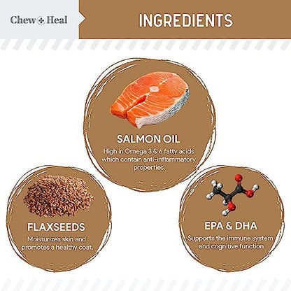 Omega 3 Fish Oil for Dogs, Peanut Butter - 360 Soft Chews for Skin and Coat