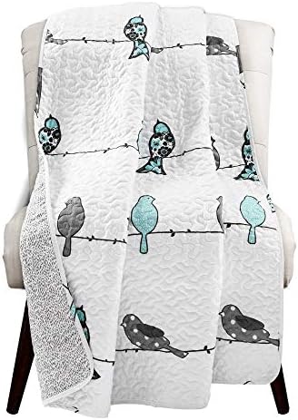 Lush Decor Rowley Birds Reversible Throw Blanket, 50" W x 60" L, Blue & Gray - Throw Blankets for Bed - Couch Blanket - Farmhouse Throw Blanket for Couch