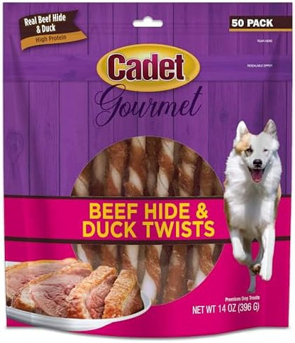 Cadet Gourmet Beef Hide & Duck Flavor Twists Dog Chew Sticks, 50 Count
