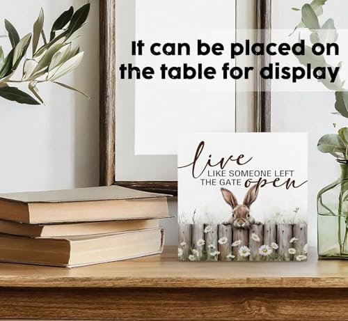 Farmhouse Rabbit Sign - Farmhouse Cottagecore Animal Office Kitchen Bedroom Decor,Rustic Farm Live like Someone Left the Gate Open Home Decor Signs,Duck Gifts for Women 6x6