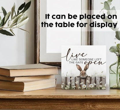 Farmhouse Rabbit Sign - Farmhouse Cottagecore Animal Office Kitchen Bedroom Decor,Rustic Farm Live like Someone Left the Gate Open Home Decor Signs,Duck Gifts for Women 6x6