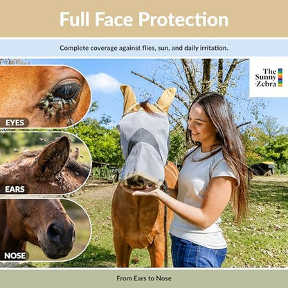 TSZ Horse Fly Mask with Ears and Nose Cover UV Block 70% Breathable Mesh