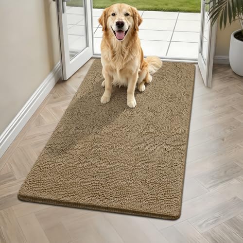 Bcoimo Super Absorbent Dog Door Mat, 48"*30" Anti Slip Mat for Muddy Paws