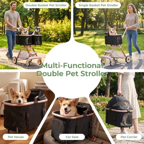 Double Pet Stroller with Detachable Carriers,Ideal for 2 Dogs or Cats,Double Dog Stroller with Small/Medium Pets,Black