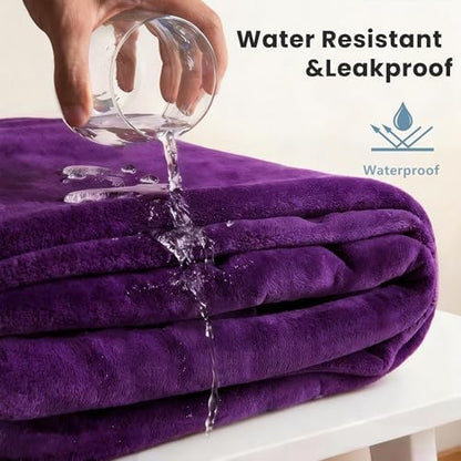 gogobunny Waterproof Blanket for Dogs and Cats, Reversible Flannel Double-Sided Furniture Protector for Couch Sofa Bed Against Spills & Pet Fur (50" x 60", Dark Purple/Light Purple)